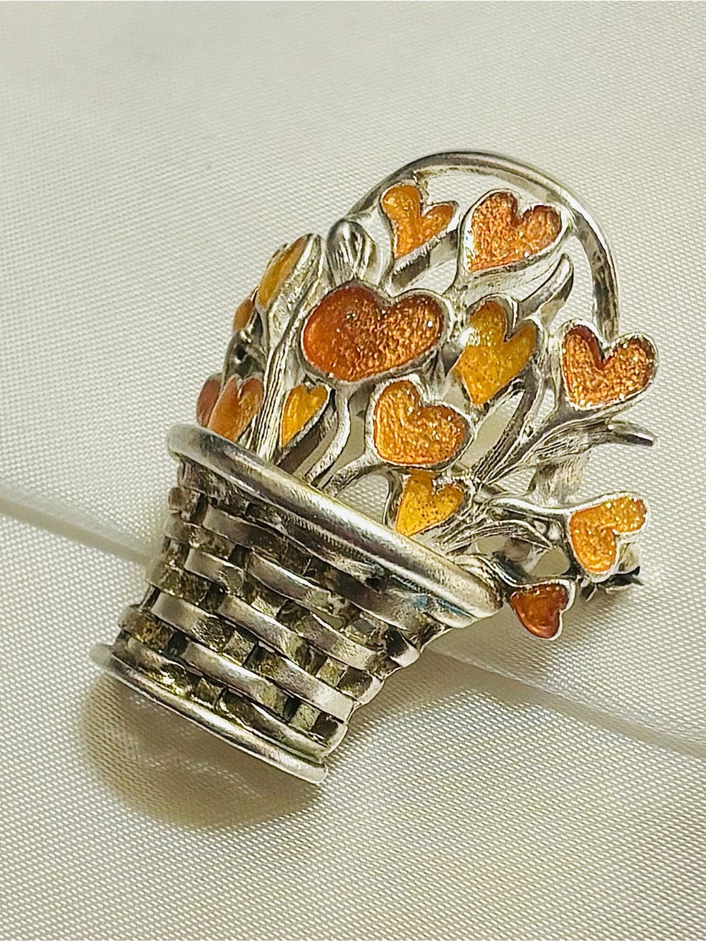 Coquette Girl Hearts in Basket Bouquet Brooch
